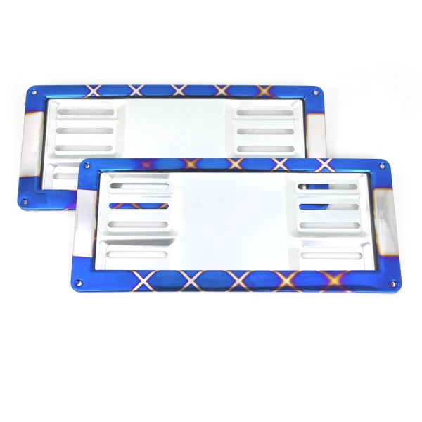 Burnt Blue Stainless Steel License Plate Frame