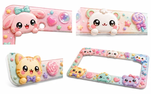 3D立体ぷっくりかわいいカワイイ動物エポキシABSナンバープレートフレームの接写画像