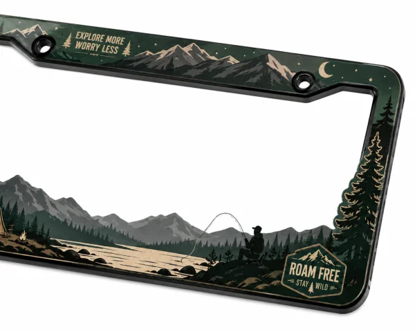 Tampilan Close-up Bingkai Plat Nomor Mountain Silhouette Outdoor Camping ABS