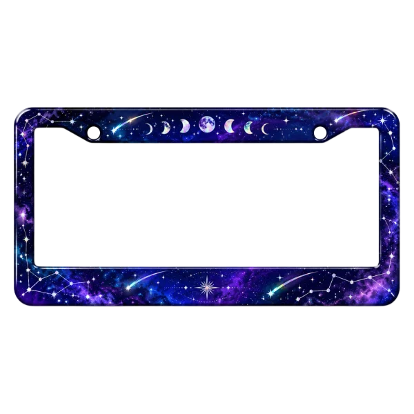 Holographic Moon Phase Constellation Galaxy PC License Plate Frame