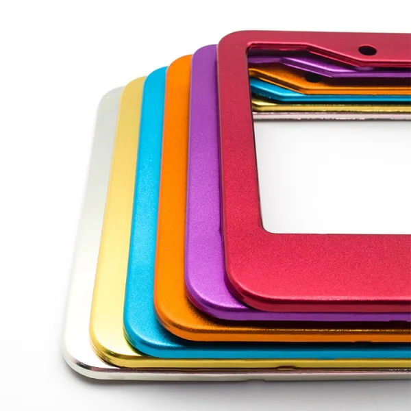 Vibrant Anodized Aluminum License Plate Frames Stacked