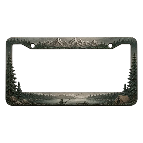 Mountain Engraved Outdoor Fishing Aluminum License Plate Frame
