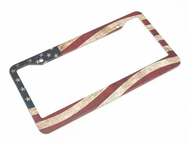 Vintage Distressed Full Color American Flag Patriotic Pride Metal License Plate Frame