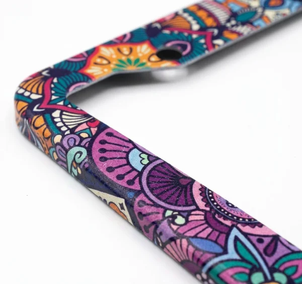 Boho Paisley Mandala License Plate Frame Close-up