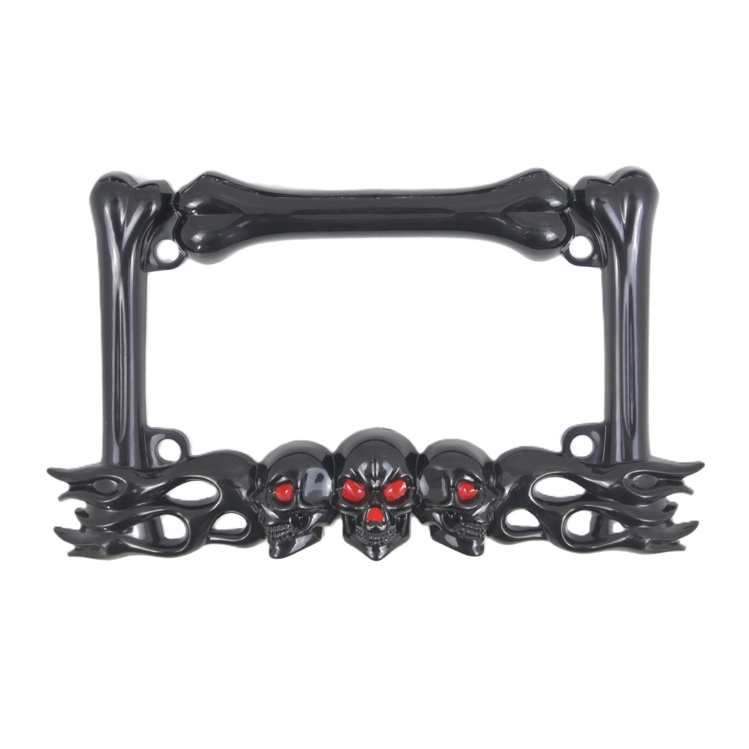  US Gloss Black Skull & Bones ABS Motorcycle License Plate Frame