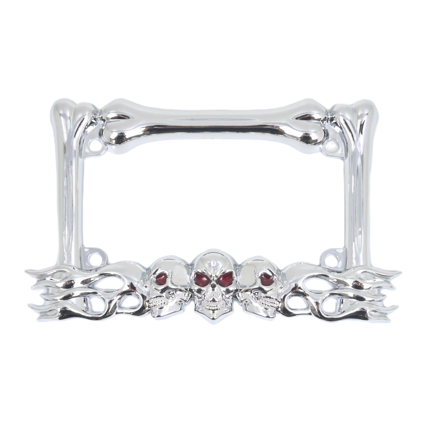 US Chrome Skull & Bones ABS Motorcycle License Plate Frame