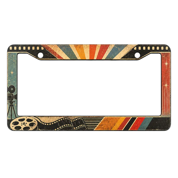 Moldura de Placa de Carro Cinema Retrô - Design de Rolo de Filme Vintage (Alumínio Fosco)