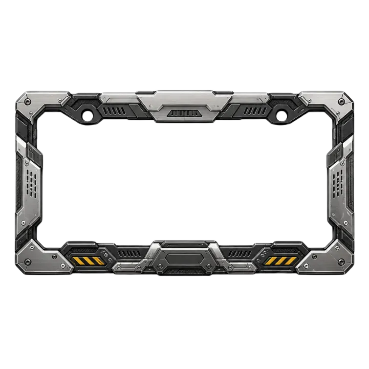 Dudukan Plat Nomor Mecha Cyberpunk - Aksesoris Mobil Sci-Fi Armor Hazard Stripe