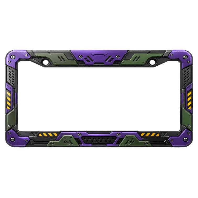 Portatarga Mecha Cyberpunk - Decorazione Auto Fantascienza ad Armatura Pesante Viola Verde