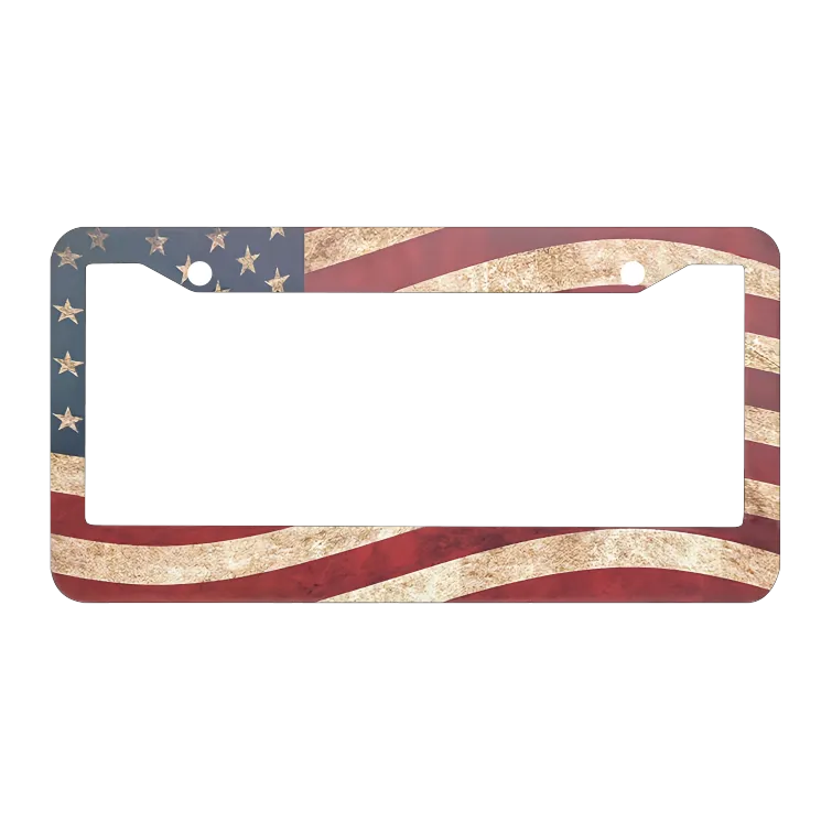 Vintage American Flag License Plate Frame - Distressed Old Glory Patriotic (Rustproof Metal)