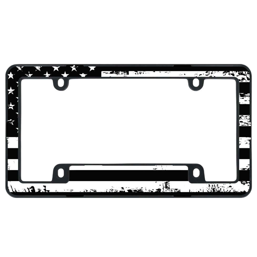 Blackout American Flag License Plate Frame - Matte Distressed Tactical (Grungy ABS)