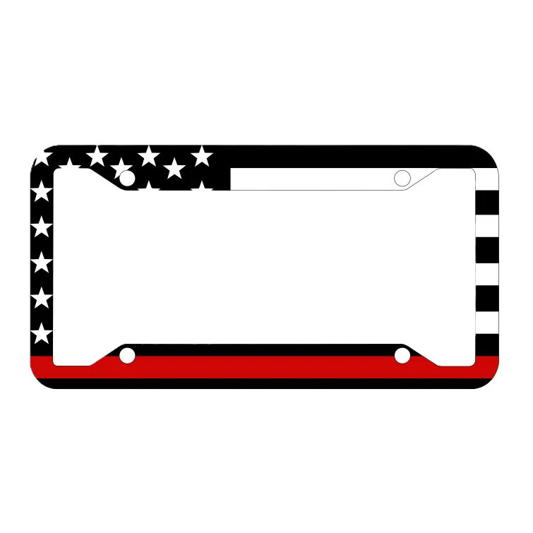Thin Red Line License Plate Frame - Firefighter American Flag (Rustproof Metal)