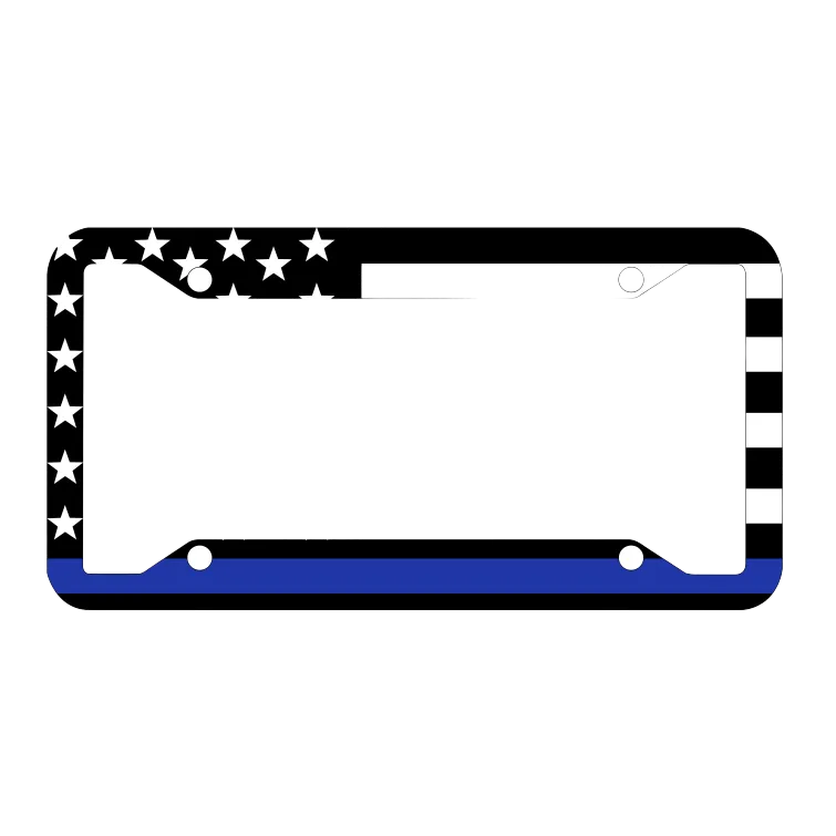 Support de Plaque d'Immatriculation Thin Blue Line - Drapeau Américain Police (Métal Robuste)