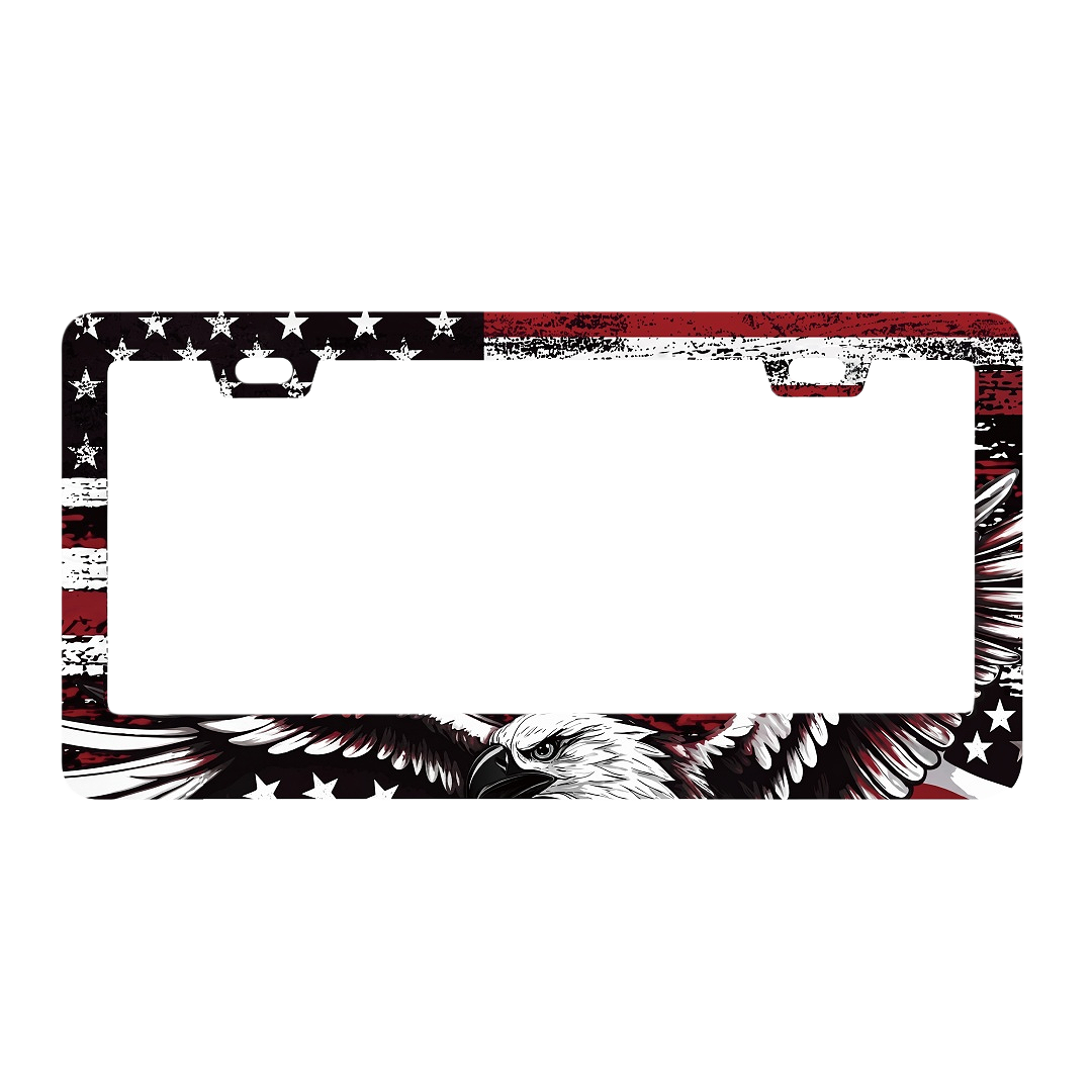Bingkai Plat Nomor Bendera Amerika - Desain Elang Botak Grunge (Logam Anti Karat)