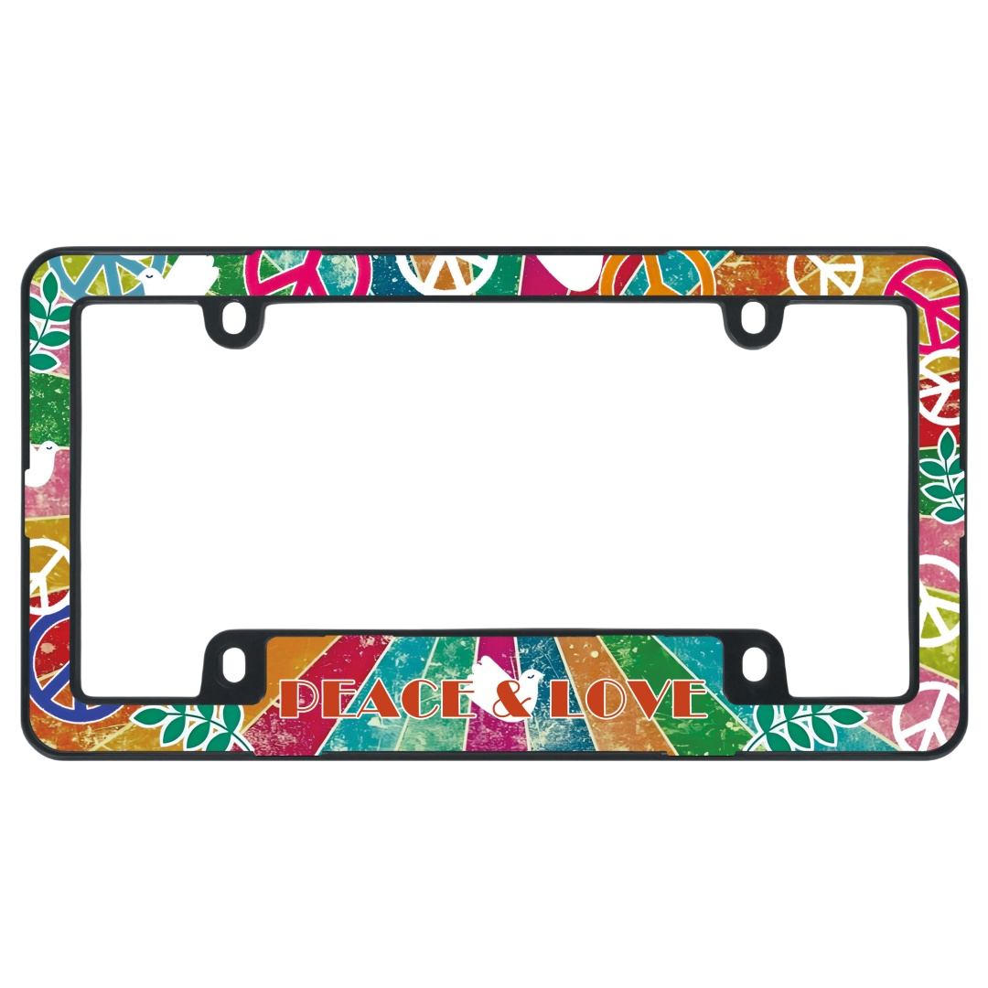 Dudukan Plat Nomor Mobil Peace Love Retro - Bingkai Plat Nomor Burung Merpati Berwarna