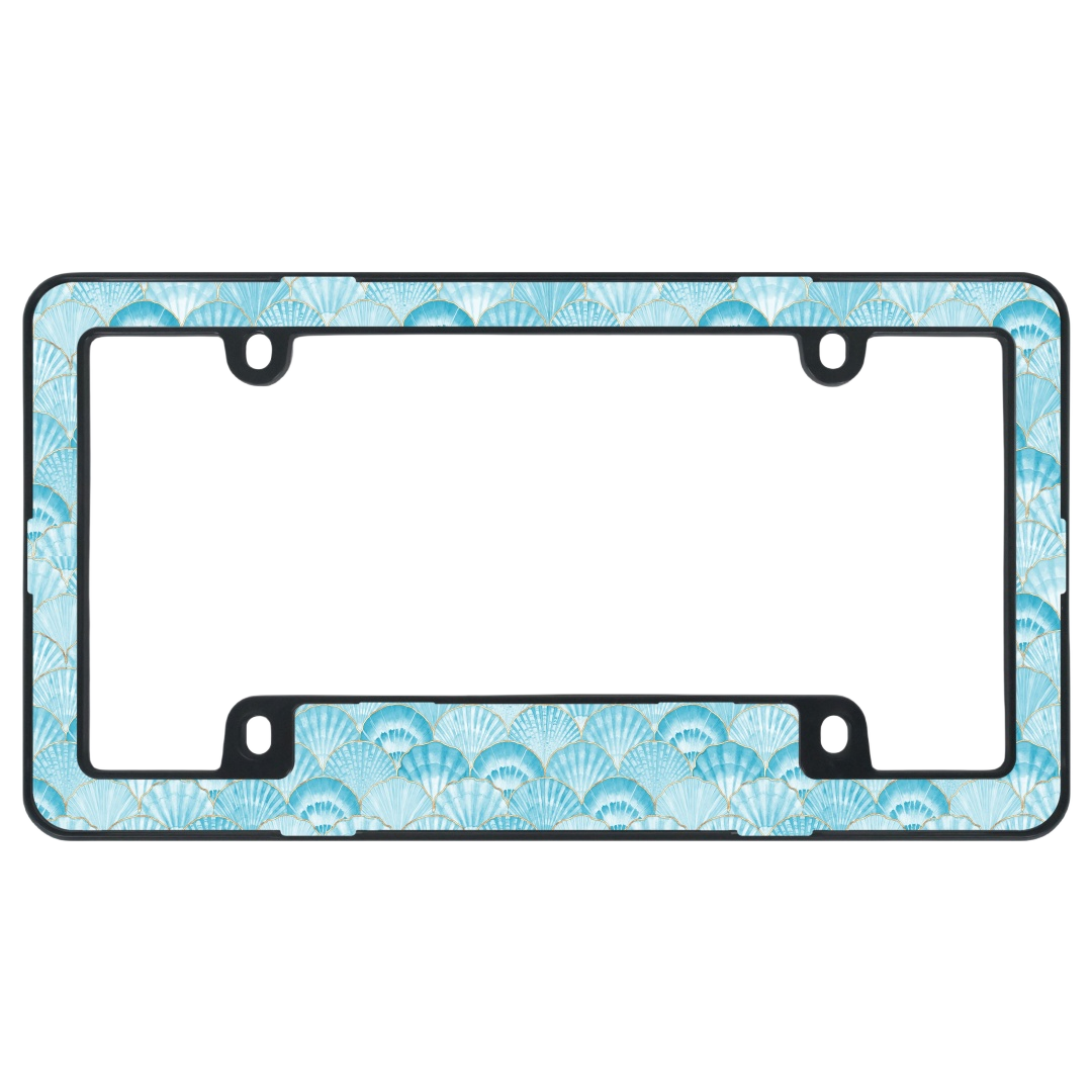 Dudukan Plat Nomor Mobil Pantai Samudra - Bingkai Plat Nomor Kerang Biru Urat Emas (Desain Visual 3D)