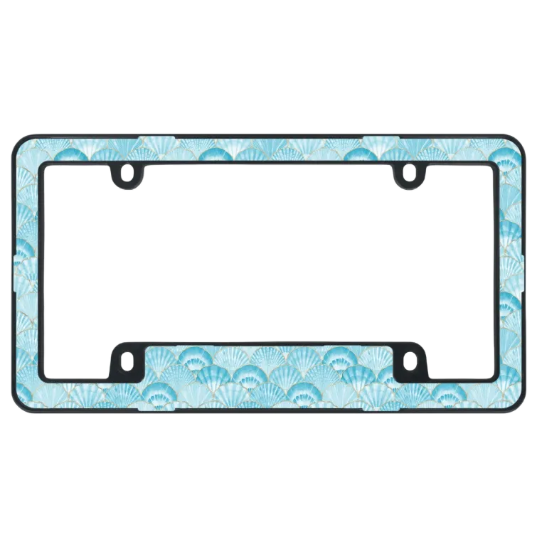 Dudukan Plat Nomor Mobil Pantai Samudra - Bingkai Plat Nomor Kerang Biru Urat Emas (Desain Visual 3D)
