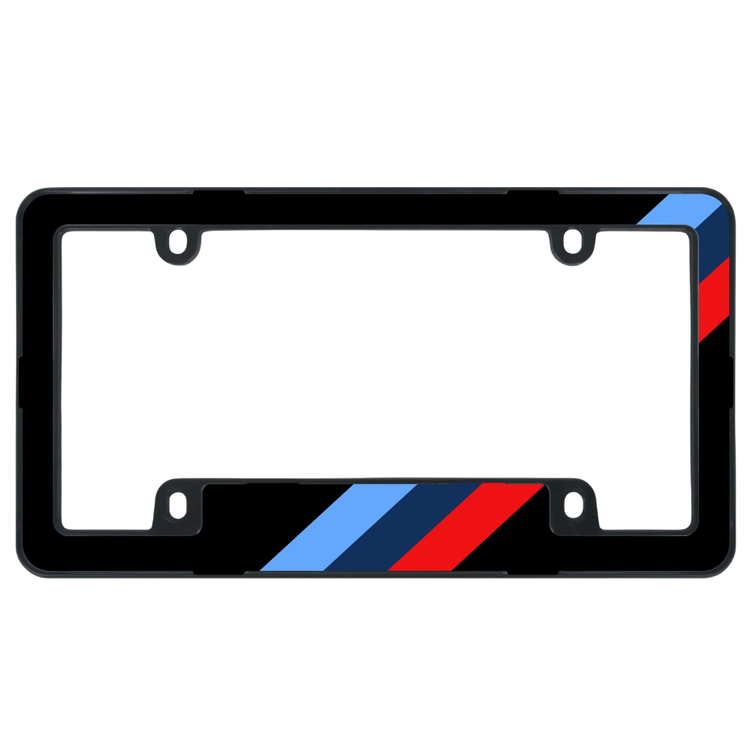 Glans Zwart Sport Kentekenplaathouder - Performance Driekleurige Strepen Frame (Lichtgewicht ABS-Kunststof)