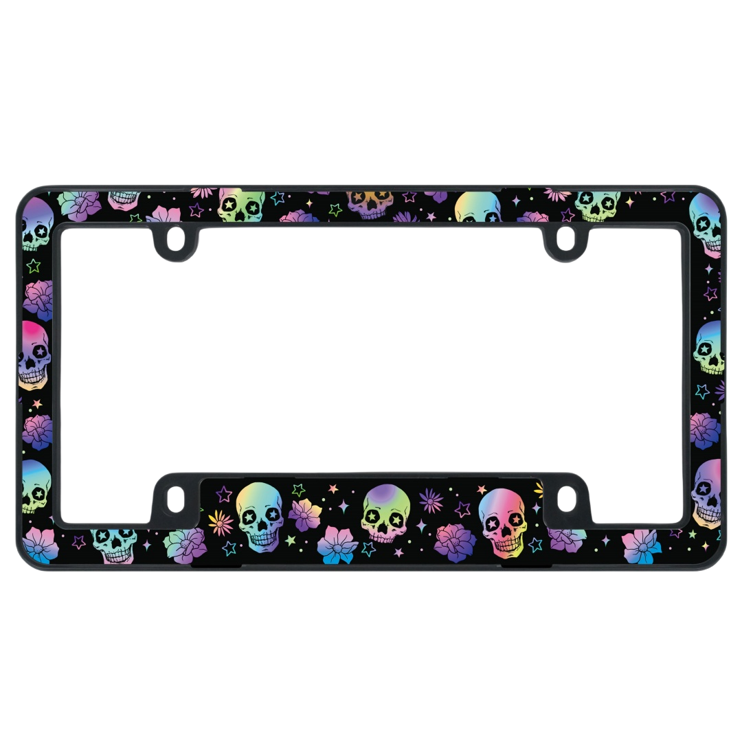 Dudukan Plat Nomor Mobil Tengkorak Holografik Goth - Bingkai Plat Nomor Goth Floral