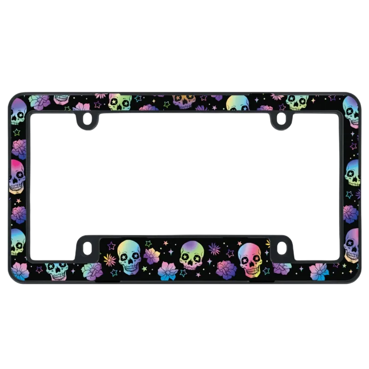 Dudukan Plat Nomor Mobil Tengkorak Holografik Goth - Bingkai Plat Nomor Goth Floral