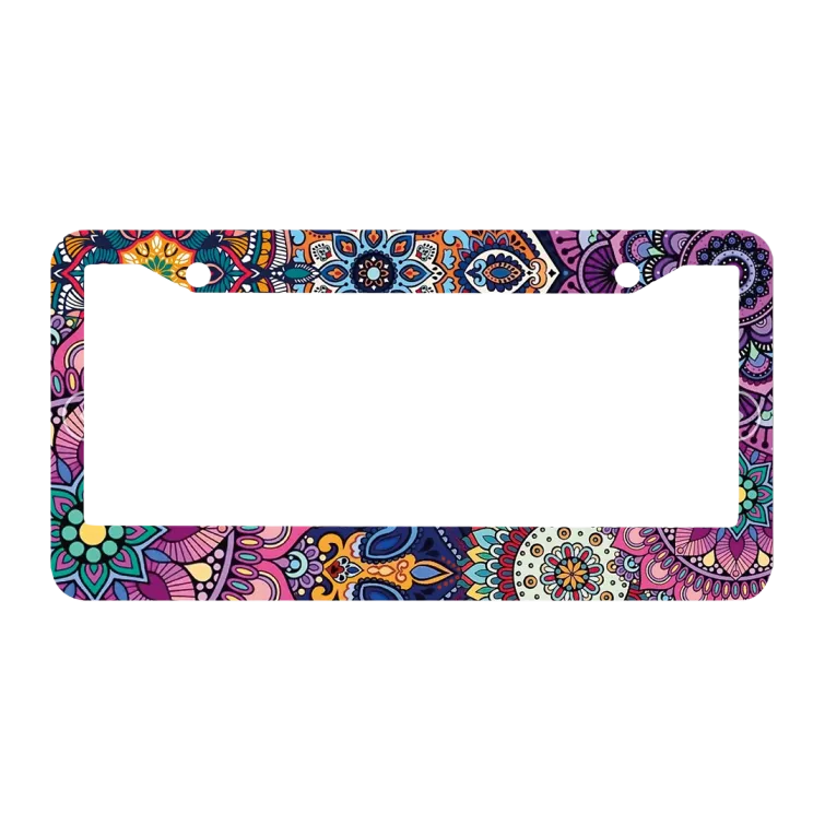 Boho Paisley Mandala License Plate Frame - Aluminum Rust-Proof Car Tag Holder