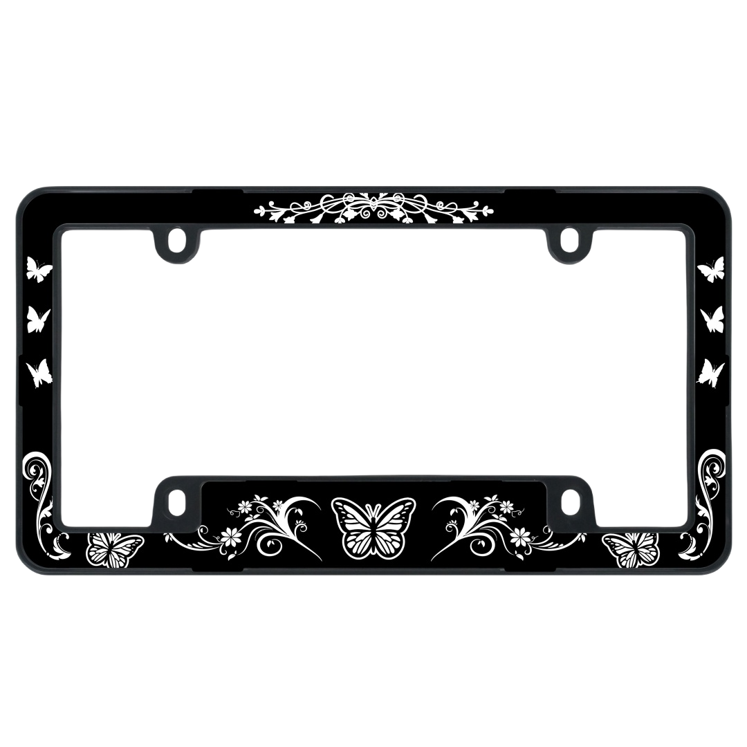 Elegant White Butterfly License Plate Frame - 4-Hole ABS Floral Car Tag Cover
