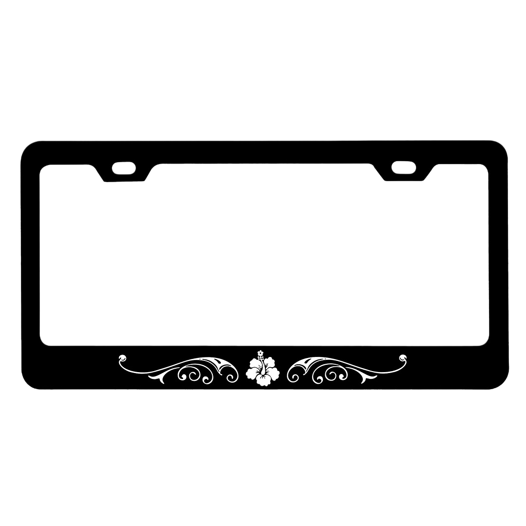 Hibiscus Flower License Plate Frame - Tropical Floral | Black Steel Car Tag Holder