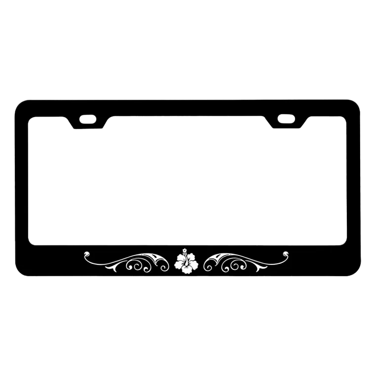 Hibiscus Flower License Plate Frame - Tropical Floral | Black Steel Car Tag Holder
