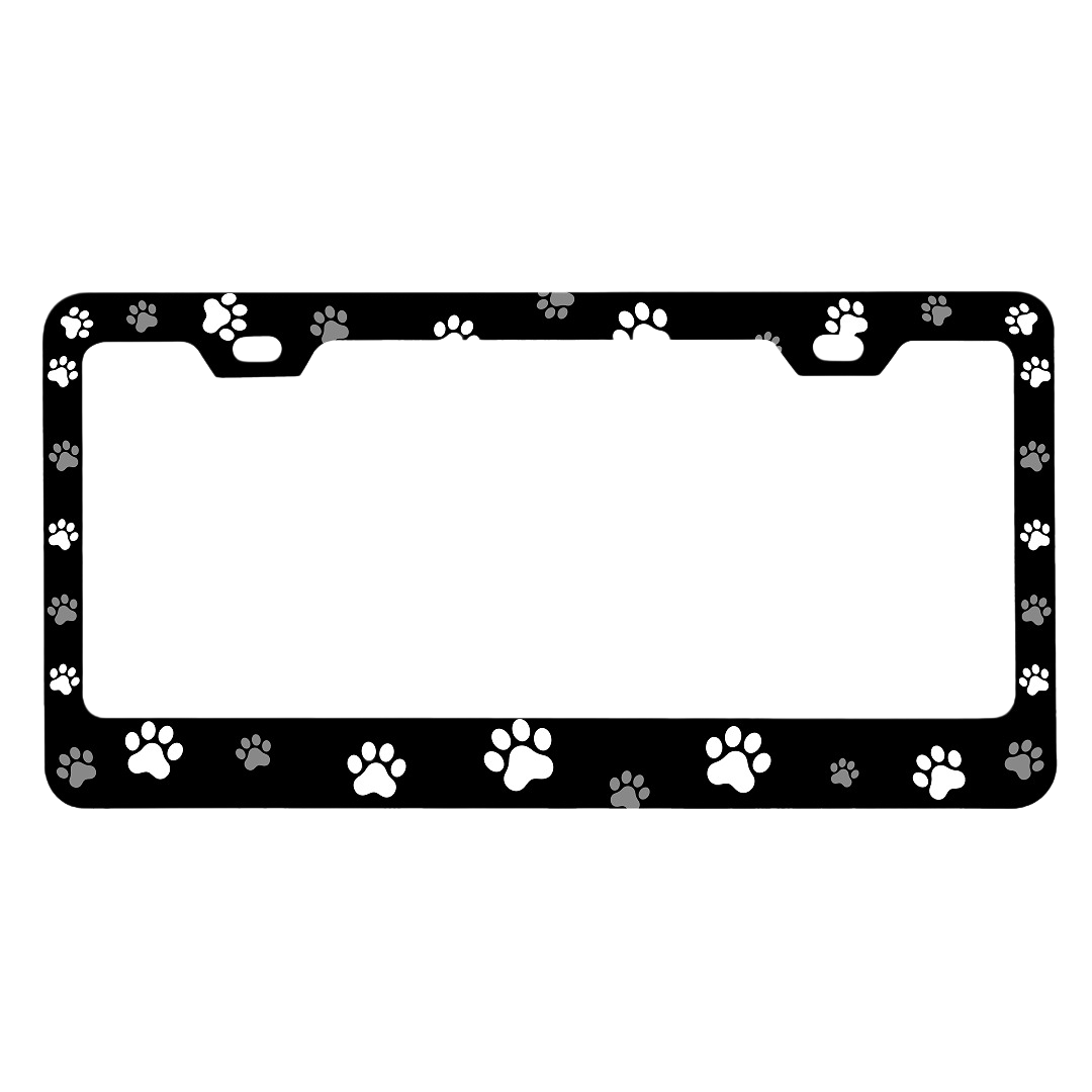 Black Dog Paw License Plate Frame - Cute Cat Prints Car Holder (Aluminum)