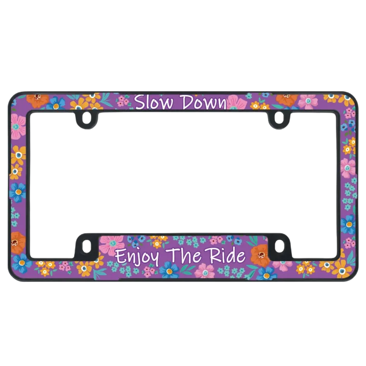 Marco de Matrícula Morado "Slow Down Enjoy The Ride" - Cubierta Floral (ABS)